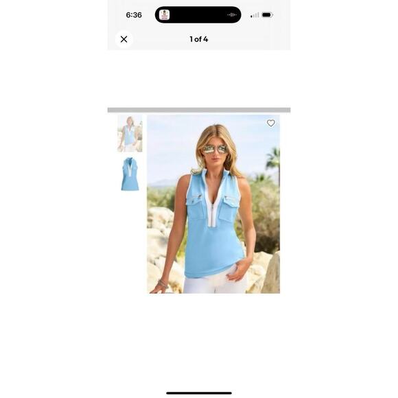 Boston Proper Airy Blue Sleeveless Chic Zipper White Trim Tank Halter Top M - Picture 9 of 9